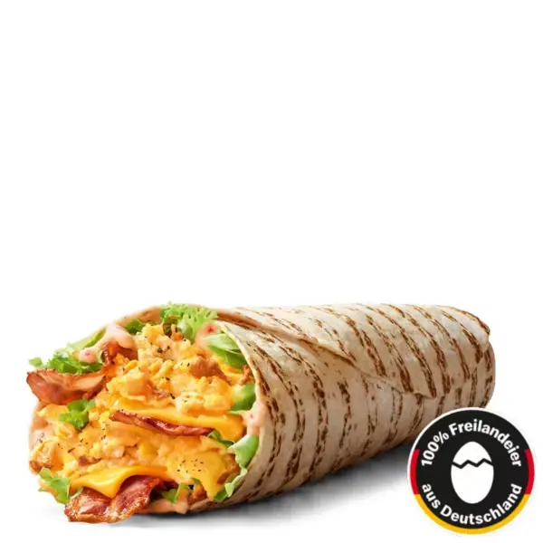 McWrap Rührei Bacon – warmes Rührei mit knusprigem Bacon, Käse und Salat im Wrap